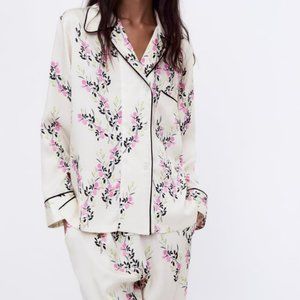 ZARA Printed Floral Pattern Pajama SET Satin Shirt XL & Matching Pants XXL